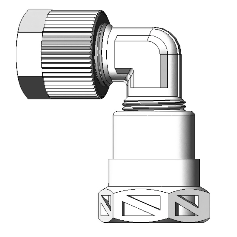 Winkelverschraubung aus PVDF, mit &Uuml;bergangsmuffe, Typ SO 22221