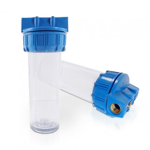 RF Standard Wasserfilter Filtergeh&auml;use 10 Zoll,&nbsp; mit 3/4 Zoll MS-Innengewinde, blau/transparent